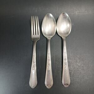 Vintage Plymouth Silverplate 3 pc Flatware Jewel Rose Floral Pattern Replacement